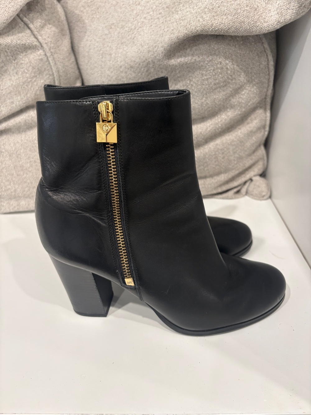 Michael Kors Black Boots with Gold Zip Accent 8.5